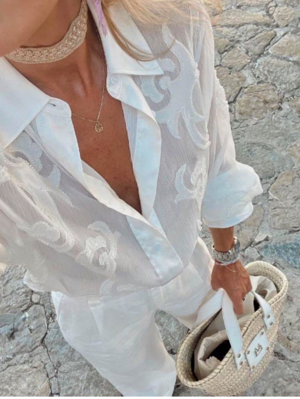 Zara semi sheer embroidered  white blouse